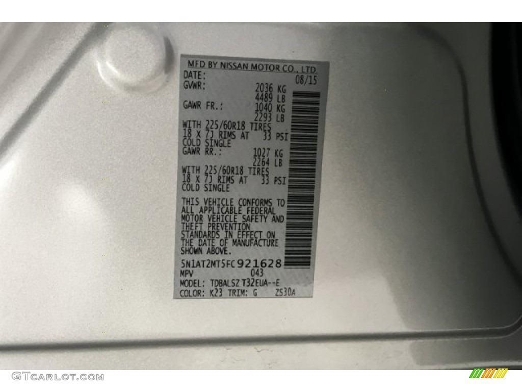 2015 Rogue SL - Brilliant Silver / Charcoal photo #22