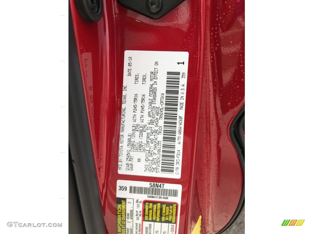 2018 Tacoma Color Code 3R3 for Barcelona Red Metallic Photo #127284721