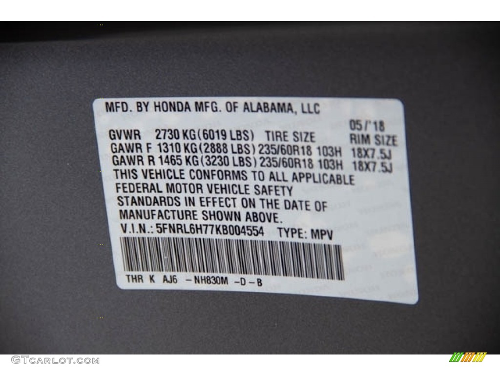 2019 Odyssey Color Code NH830M for Lunar Silver Metallic Photo #127289104