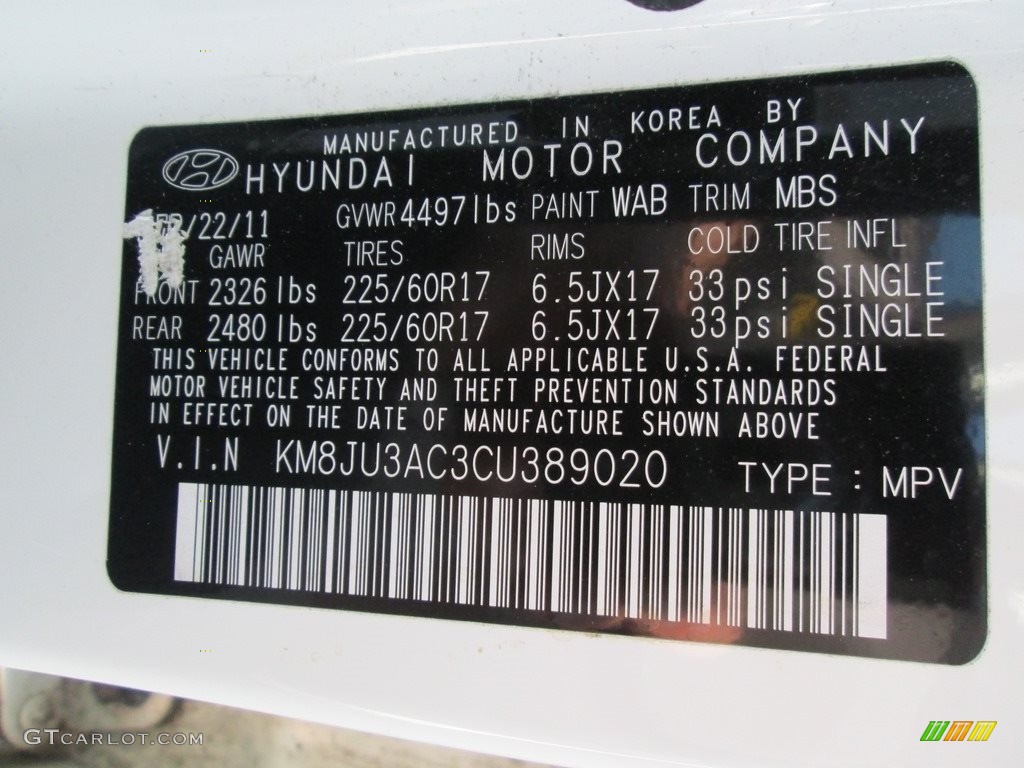 2012 Tucson GLS - Cotton White / Taupe photo #29