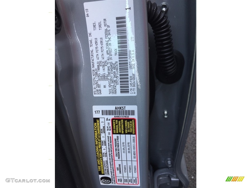 2018 Toyota Tundra SR5 Double Cab 4x4 Color Code Photos