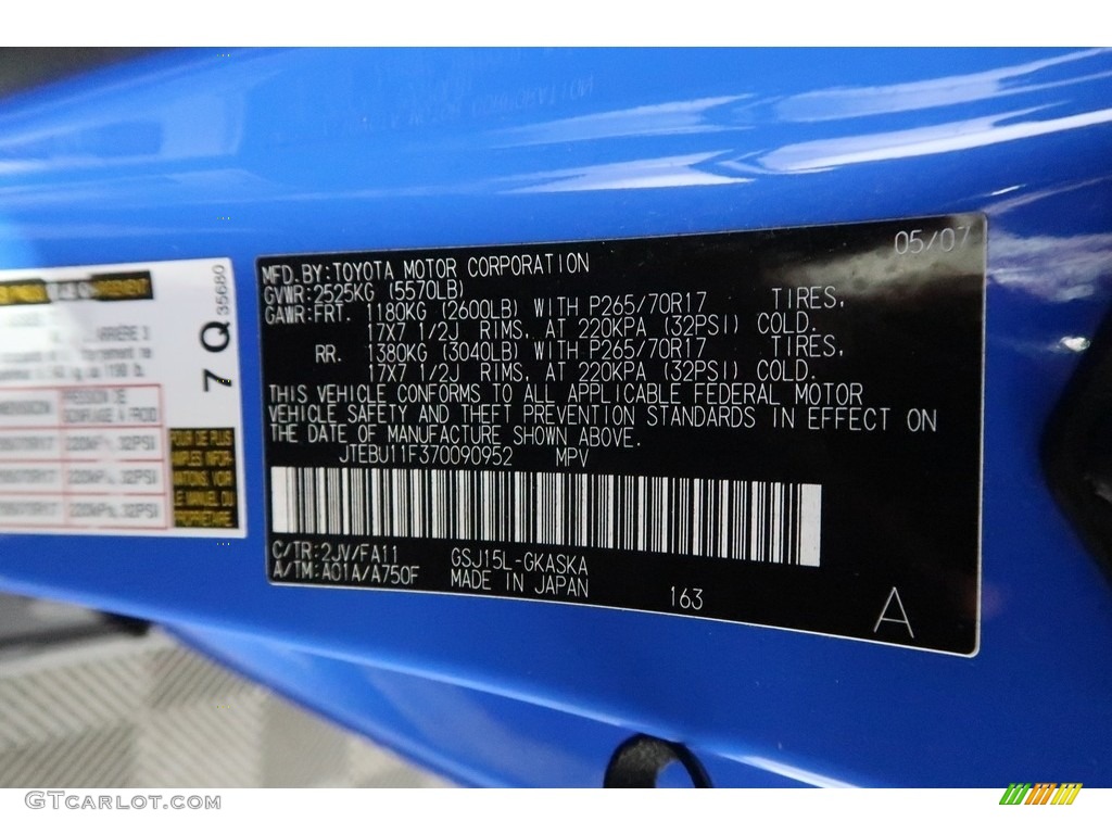 2007 FJ Cruiser 4WD - Voodoo Blue / Dark Charcoal photo #35