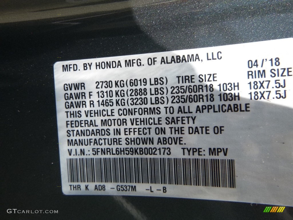 2019 Odyssey Color Code G537M for Forest Mist Metallic Photo #127312694