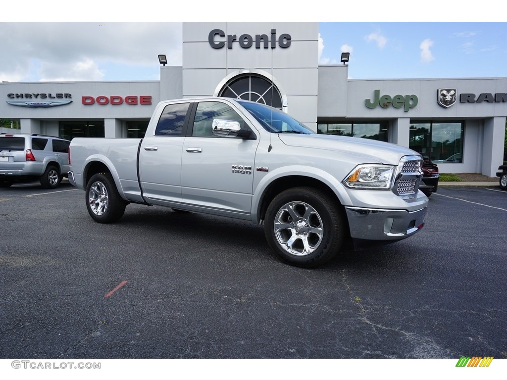 2018 1500 Laramie Quad Cab 4x4 - Bright Silver Metallic / Canyon Brown/Light Frost Beige photo #1