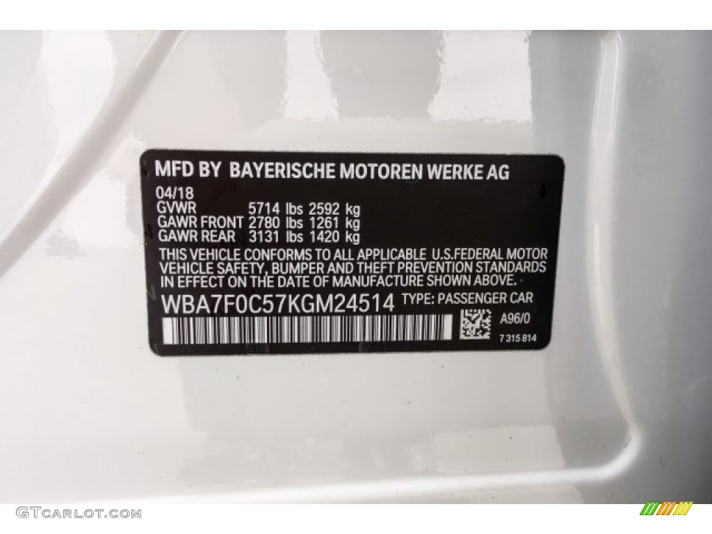 2019 BMW 7 Series 750i Sedan Color Code Photos
