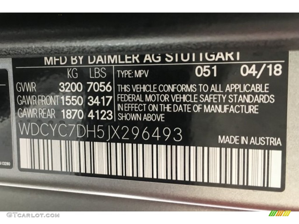 2018 G Color Code 051 for designo Platinum Magno (Matte) Photo #127348700