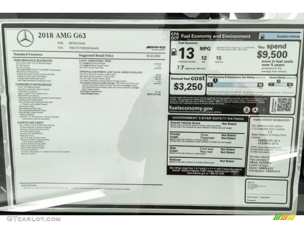 2018 Mercedes-Benz G 63 AMG Window Sticker Photo #127348757