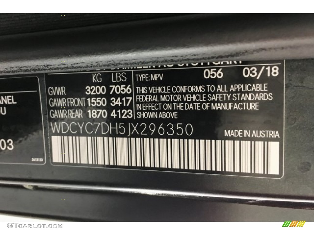 2018 G Color Code 056 for designo Night Black Magno (Matte) Photo #127349339
