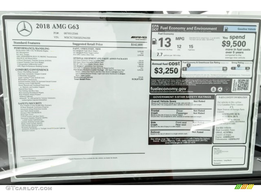 2018 Mercedes-Benz G 63 AMG Window Sticker Photo #127349390