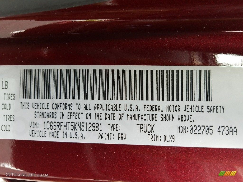 2019 1500 Color Code PRV for Delmonico Red Pearl Photo #127352960