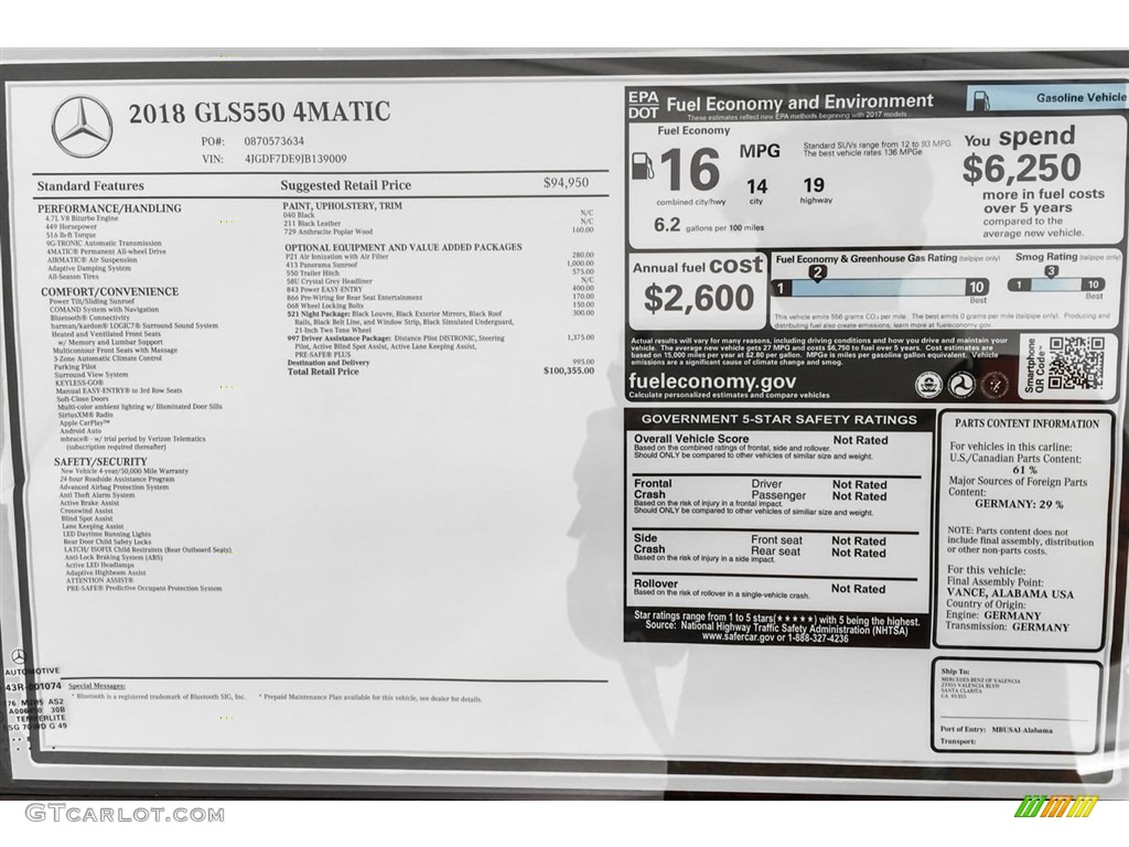 2018 Mercedes-Benz GLS 550 4Matic Window Sticker Photo #127368053