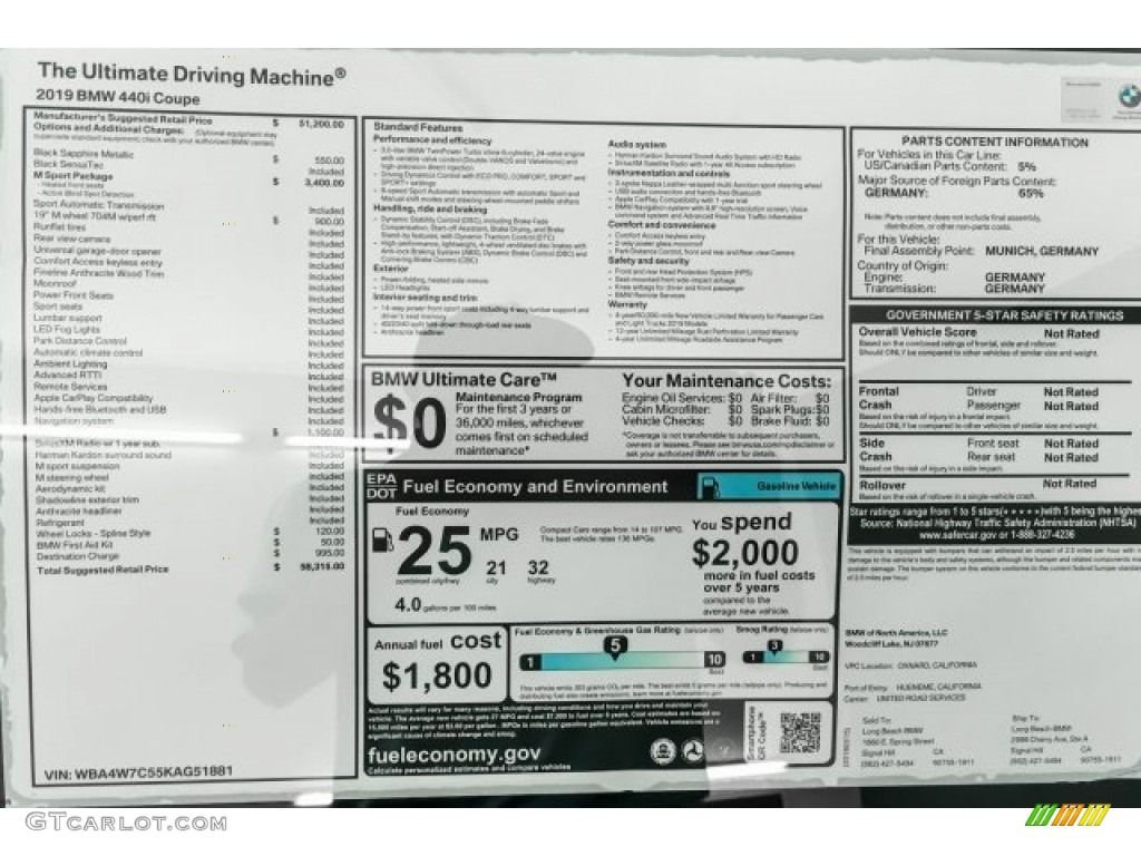 2019 4 Series 440i Coupe - Black Sapphire Metallic / Black photo #10