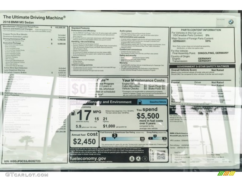 2018 BMW M5 Sedan Window Sticker Photo #127389623