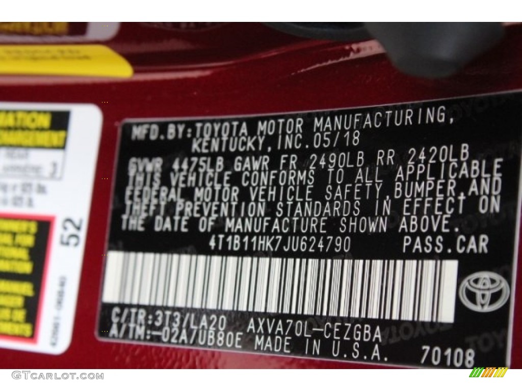 2018 Camry XLE - Ruby Flare Pearl / Black photo #36