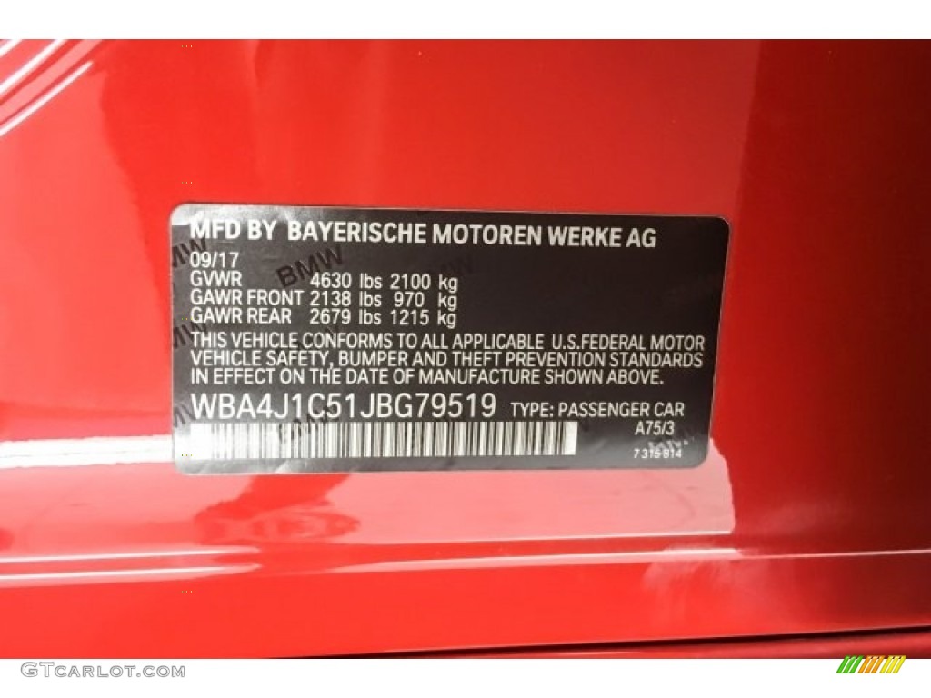 2018 4 Series Color Code A75 for Melbourne Red Metallic Photo #127412610