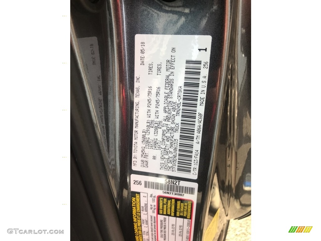 2018 Toyota Tacoma SR Access Cab 4x4 Color Code Photos