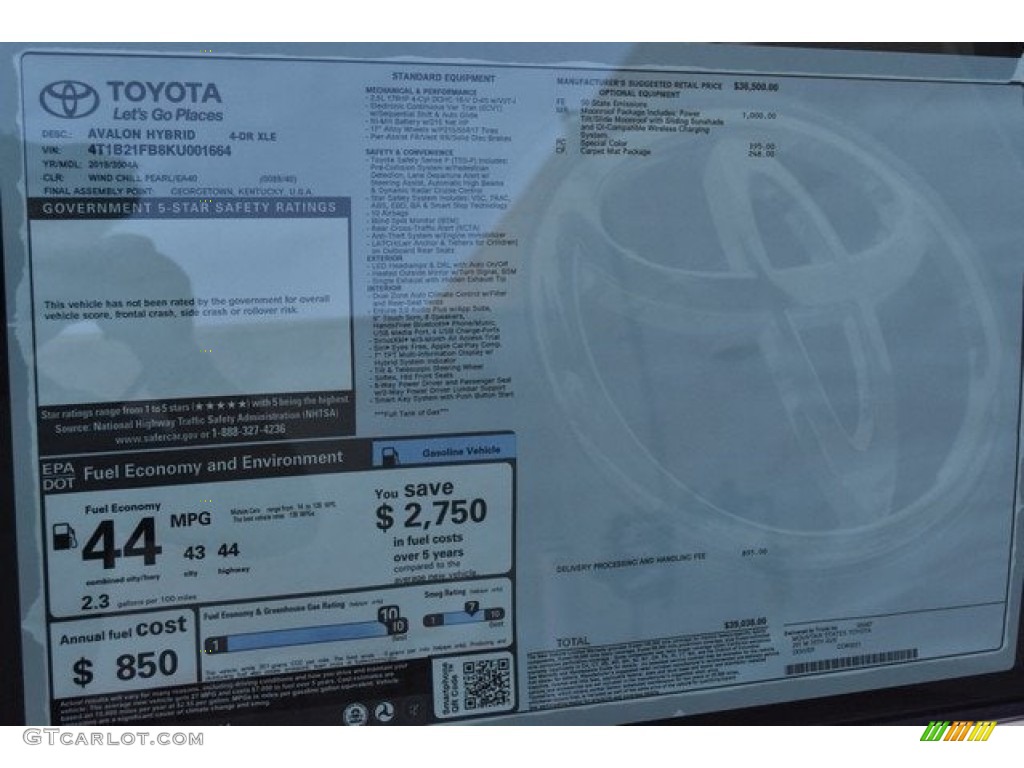 2019 Toyota Avalon Hybrid Limited Window Sticker Photo #127449887