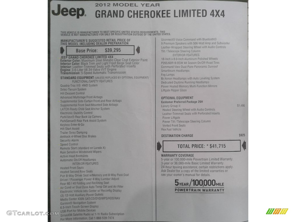 2012 Grand Cherokee Limited 4x4 - Maximum Steel Metallic / Black/Light Frost Beige photo #36