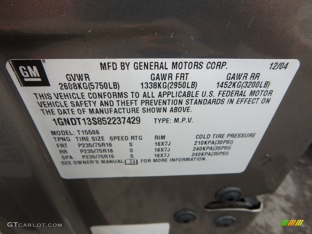 2005 TrailBlazer LS 4x4 - Graystone Metallic / Light Gray photo #14