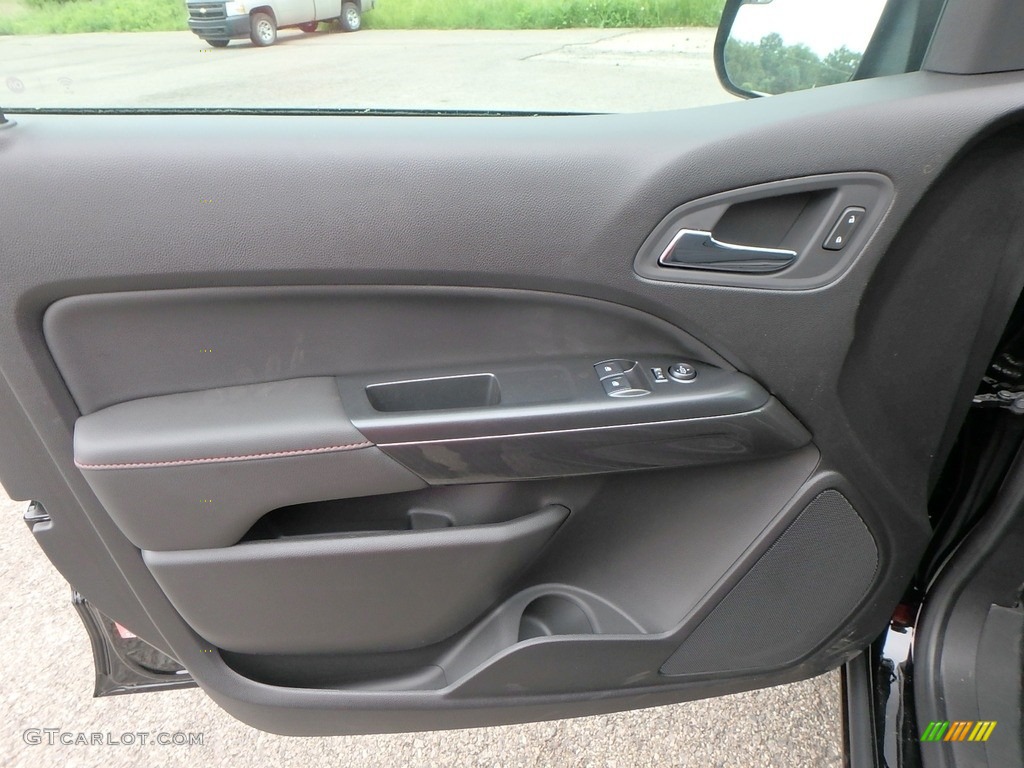 2018 GMC Canyon All Terrain Extended Cab 4x4 Jet Black/­Cobalt Red Door Panel Photo #127488690