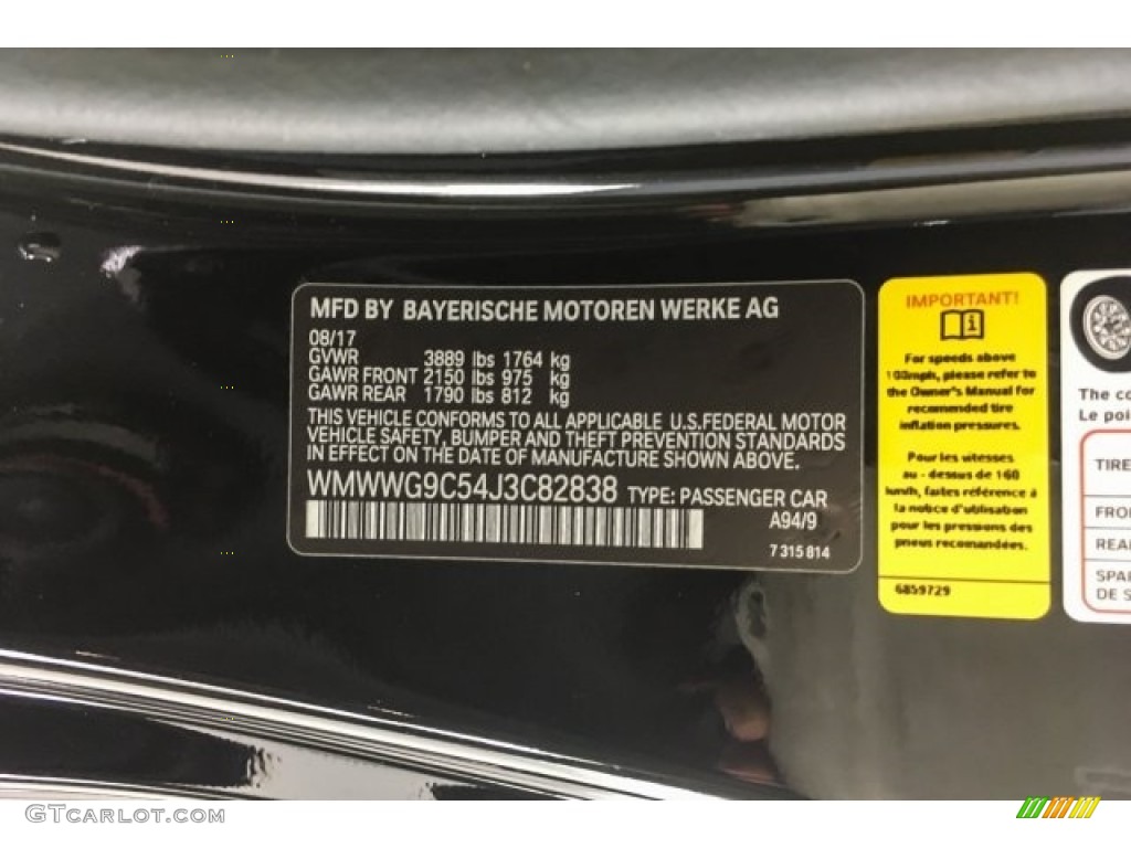 2018 Convertible Color Code A94 for Midnight Black Metallic Photo #127501112