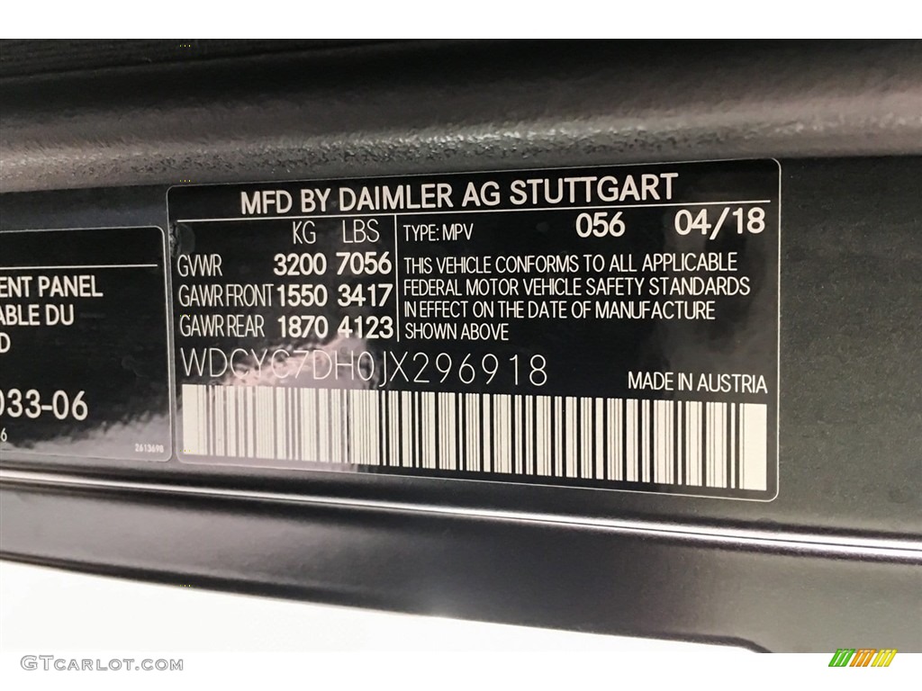 2018 G Color Code 056 for designo Night Black Magno (Matte) Photo #127511675
