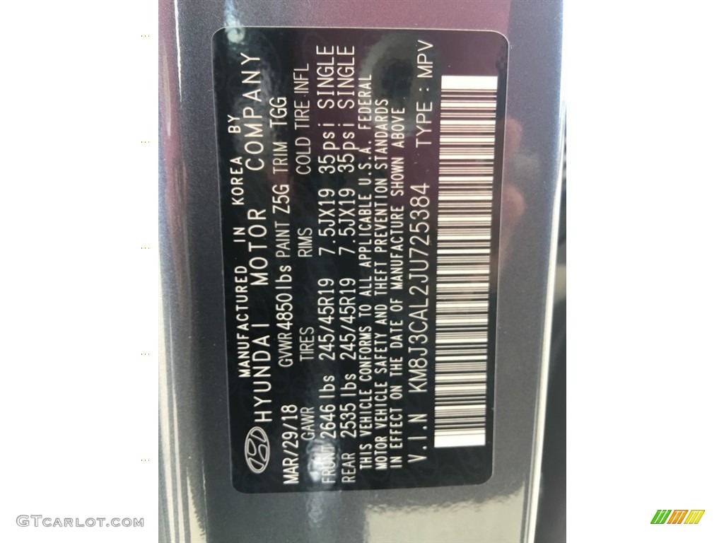 2018 Hyundai Tucson Sport AWD Color Code Photos