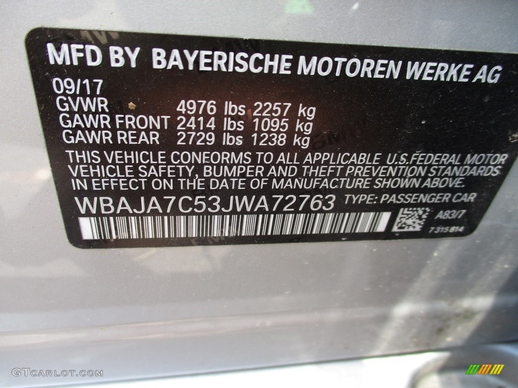 2018 5 Series 530i xDrive Sedan - Glacier Silver Metallic / Black photo #19
