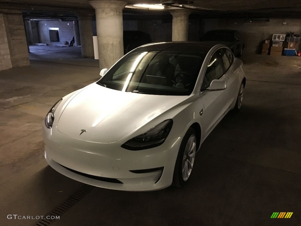 2018 Model 3 Long Range - Pearl White Multi-Coat / Black photo #4