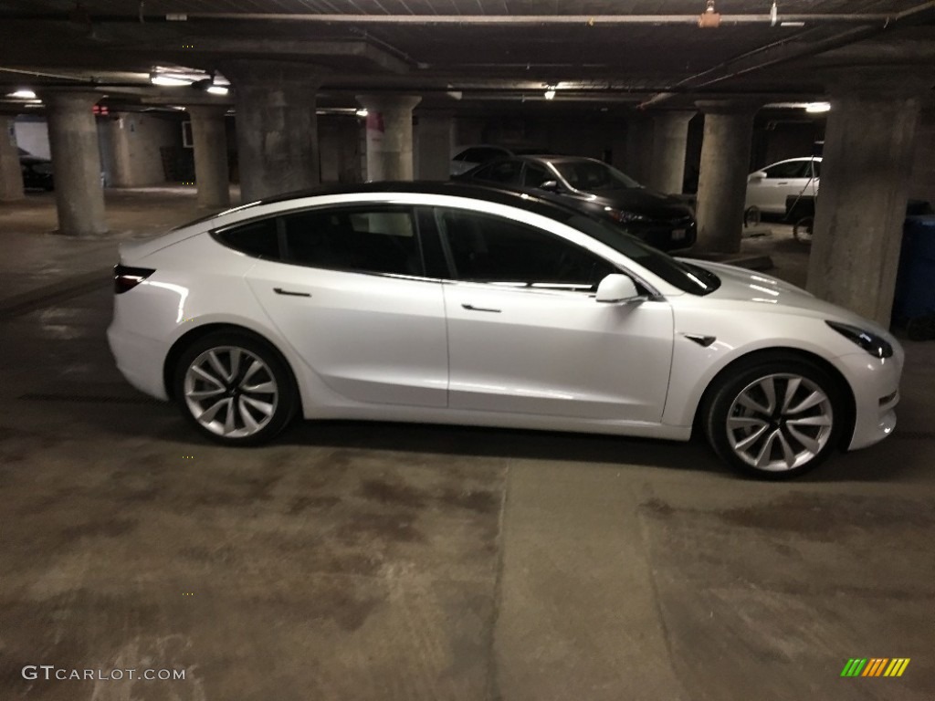 2018 Model 3 Long Range - Pearl White Multi-Coat / Black photo #6