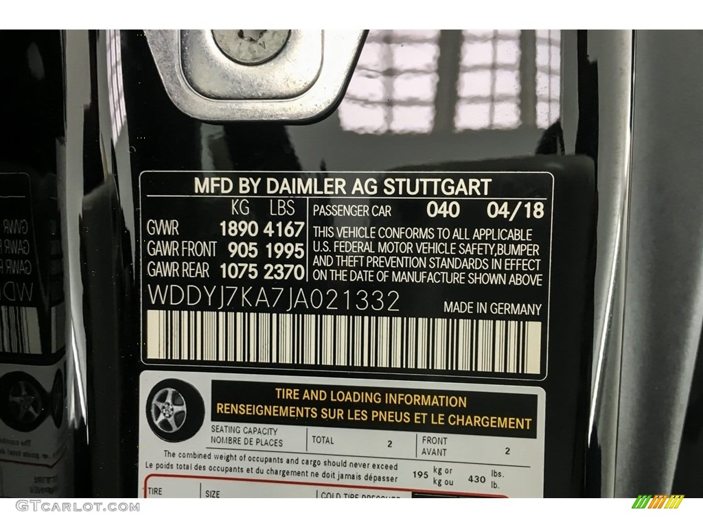 2018 AMG GT Color Code 040 for Black Photo #127571461