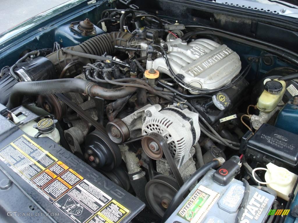 1994 Mustang V6 Convertible - Deep Forest Green Metallic / Saddle photo #24