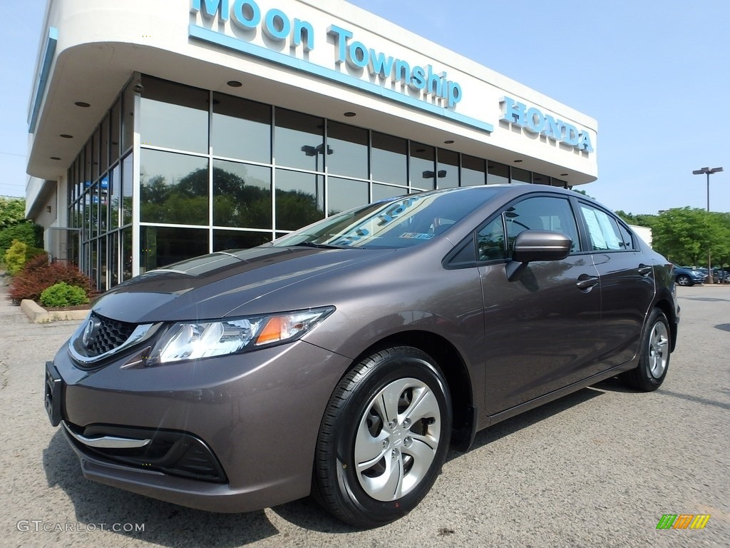 2015 Civic LX Sedan - Urban Titanium Metallic / Beige photo #1