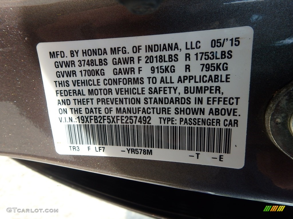 2015 Civic LX Sedan - Urban Titanium Metallic / Beige photo #23