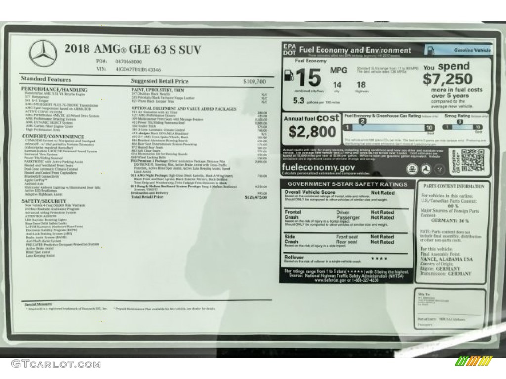 2018 Mercedes-Benz GLE 63 S AMG 4Matic Window Sticker Photo #127607856