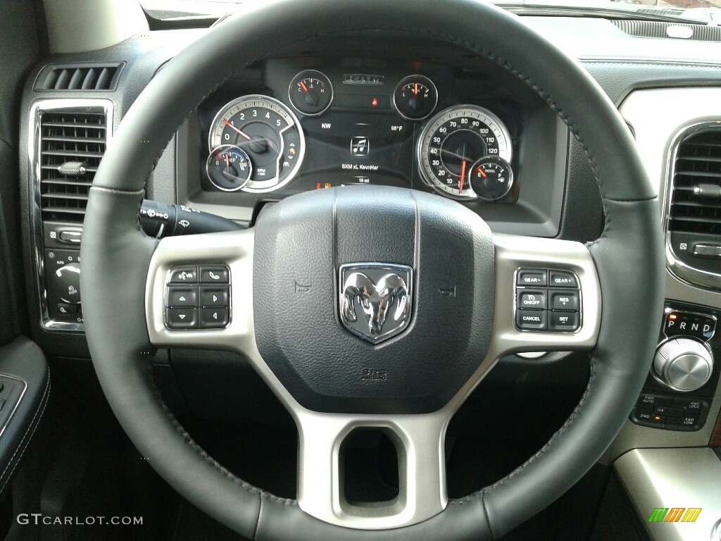 2018 Ram 1500 Laramie Crew Cab 4x4 Black Steering Wheel Photo #127611174