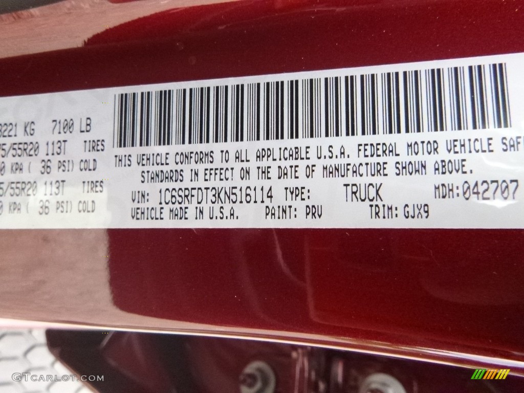 2019 1500 Color Code PRV for Delmonico Red Pearl Photo #127620136