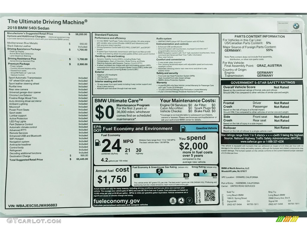 2018 5 Series 540i Sedan - Mediterranean Blue Metallic / Black photo #10
