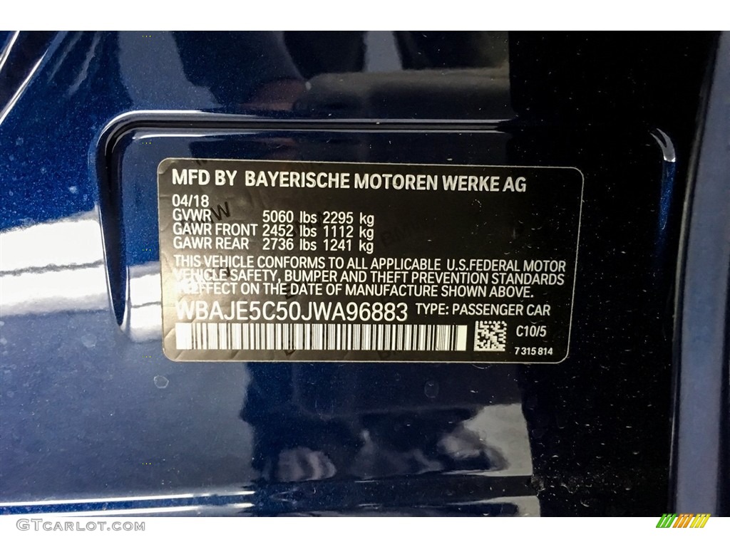 2018 5 Series 540i Sedan - Mediterranean Blue Metallic / Black photo #11