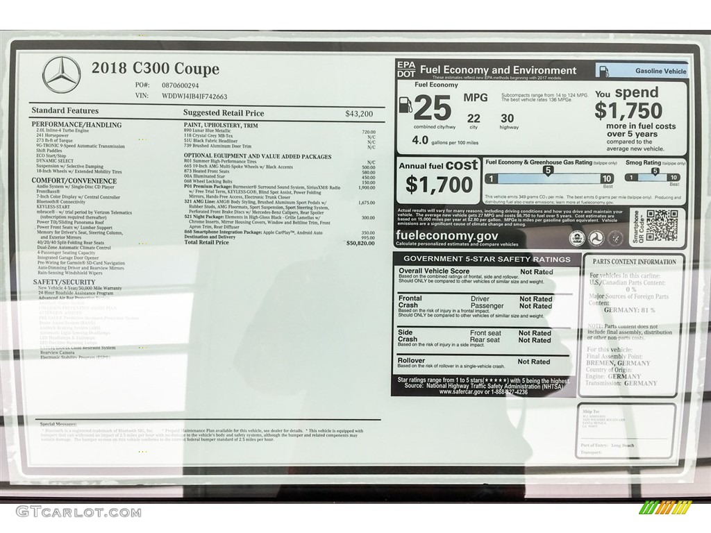 2018 C 300 Coupe - Lunar Blue Metallic / Crystal Grey/Black photo #10