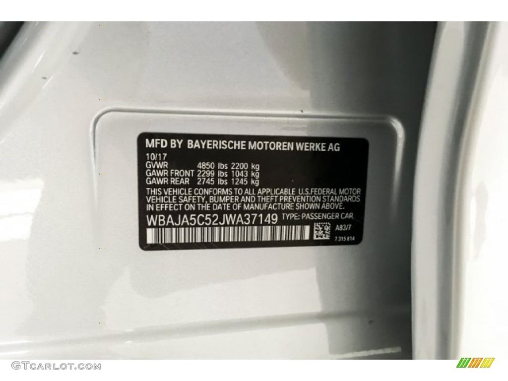 2018 5 Series 530i Sedan - Glacier Silver Metallic / Black photo #22