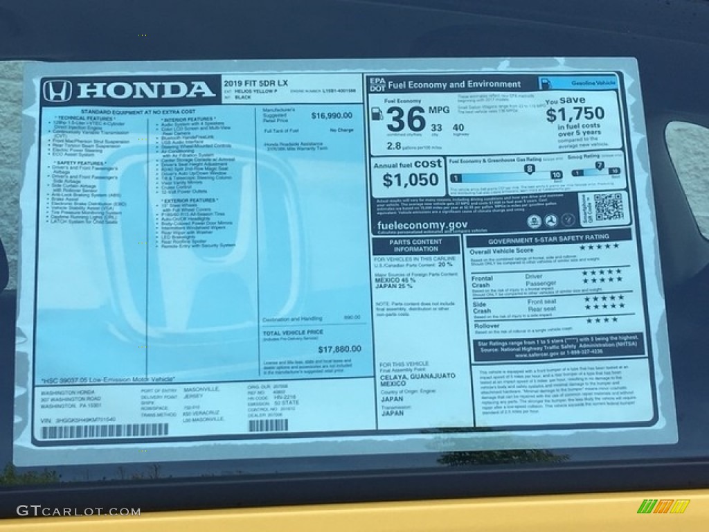 2019 Honda Fit LX Window Sticker Photos