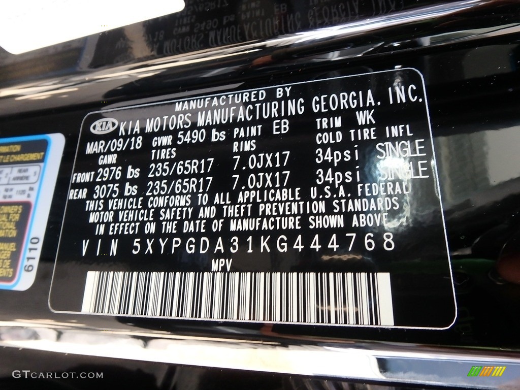 2019 Sorento Color Code EB for Ebony Black Photo #127679529