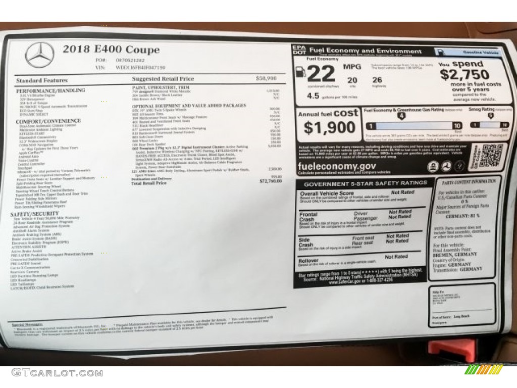 2018 E 400 Coupe - designo Diamond White Metallic / Saddle Brown/Black photo #10