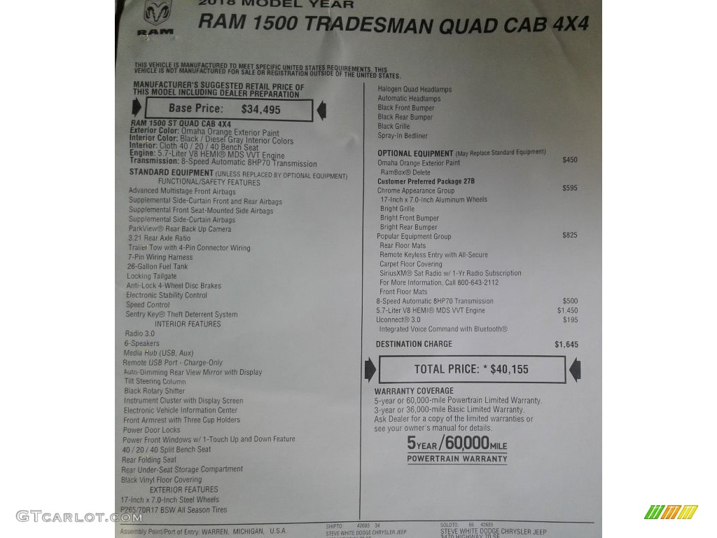 2018 1500 Tradesman Quad Cab 4x4 - Omaha Orange / Black/Diesel Gray photo #28