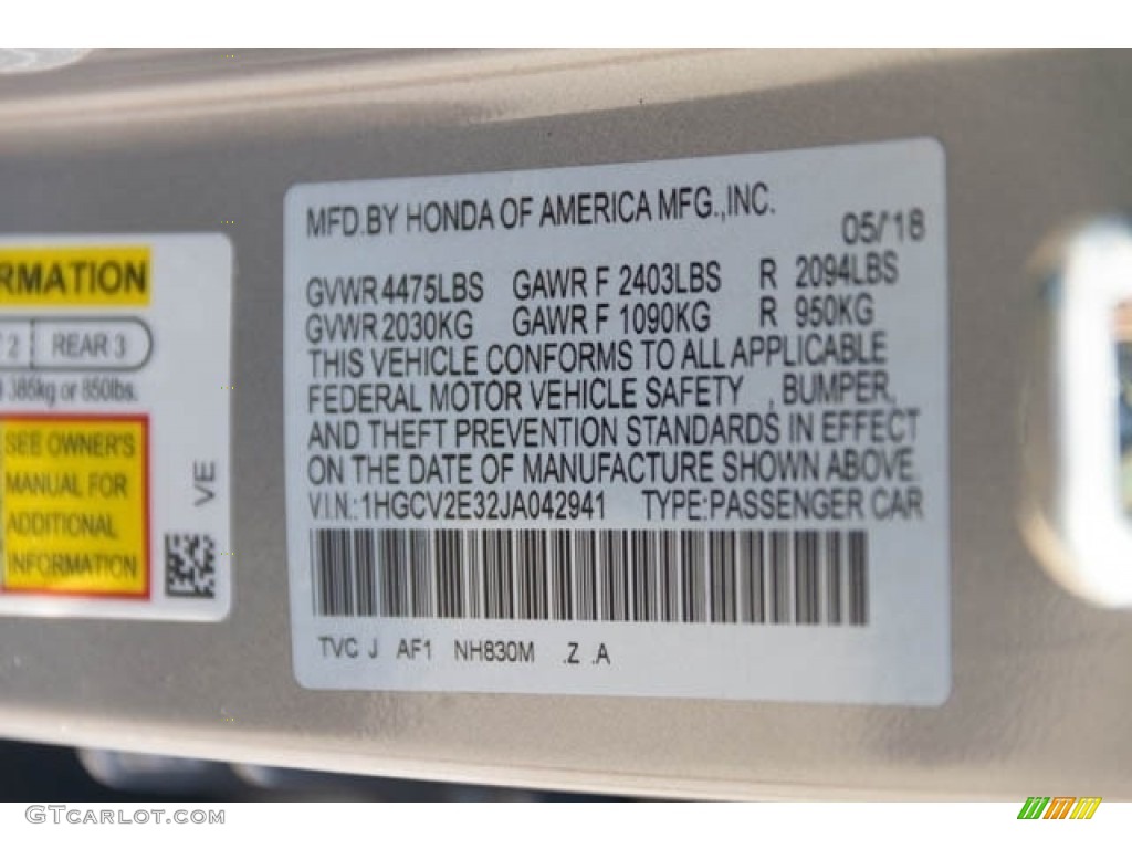 2018 Accord Color Code NH830M for Lunar Silver Metallic Photo #127715470