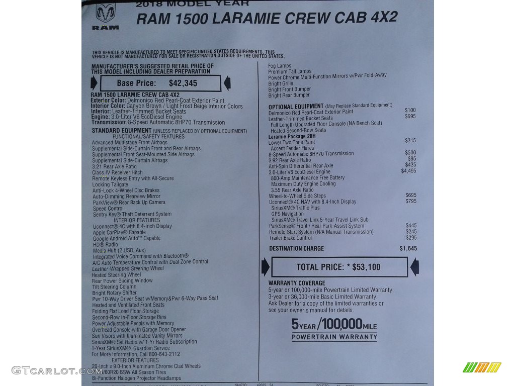 2018 1500 Laramie Crew Cab 4x4 - Delmonico Red Pearl / Canyon Brown/Light Frost Beige photo #40
