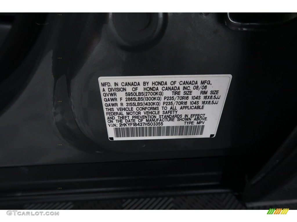 2007 Pilot EX 4WD - Nimbus Gray Metallic / Gray photo #34