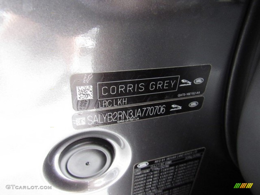 2018 Range Rover Velar Color Code LKH for Corris Grey Metallic Photo #127804496