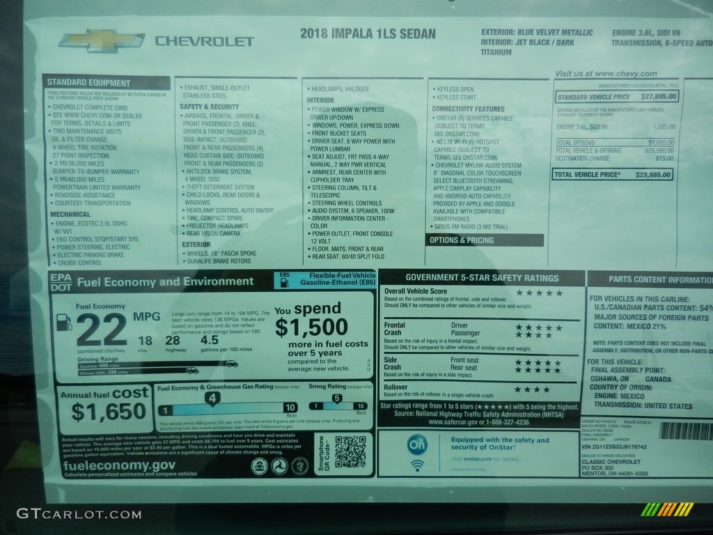 2018 Chevrolet Impala LS Window Sticker Photo #127809107